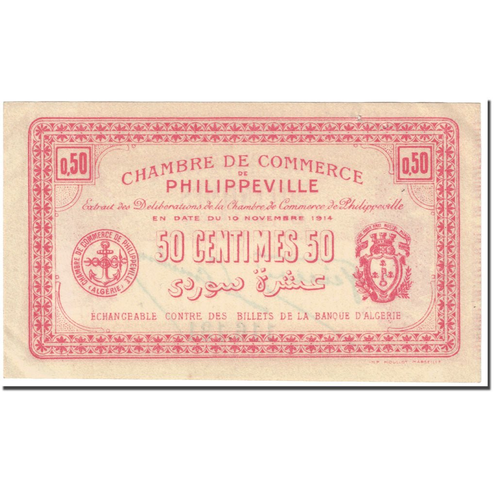 Banknote, Algeria, 50 Centimes, Philippeville, 1914, 1914-11-10, AU(55-58)