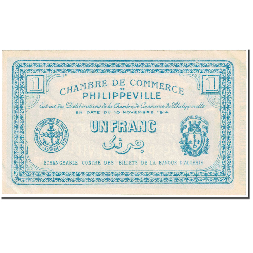 Banknote, Algeria, 1 Franc, Philippeville, 1914, 1914-11-10, AU(55-58)