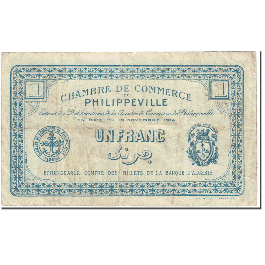 Banknote, Algeria, 1 Franc, Philippeville, 1914, 1914-11-10, VF(20-25)