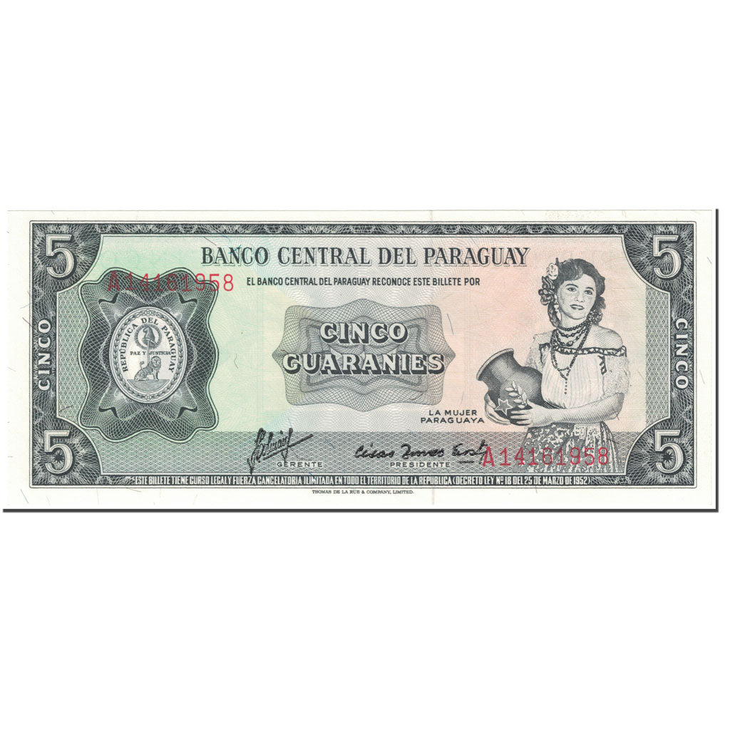 Billete, 5 Guaranies, 1963, Paraguay, Undated (1963), KM:195b, UNC