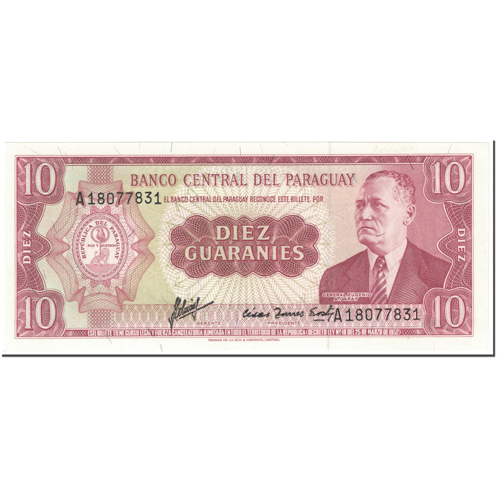 Banknote, Paraguay, 10 Guaranies, 1963, Undated (1963), KM:196b, UNC(65-70)