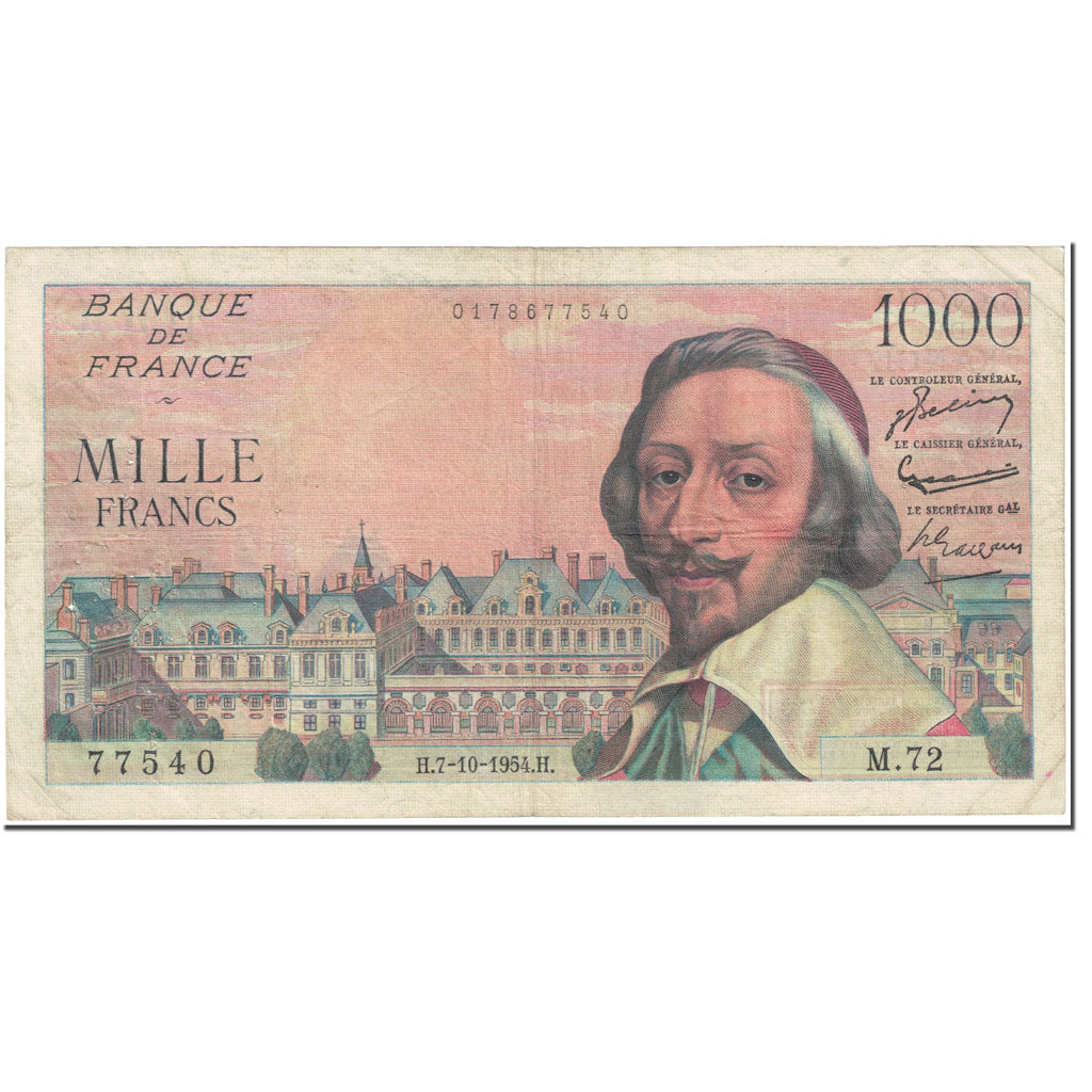 France, 1000 Francs, 1 000 F 1953-1957 ''Richelieu'', 1954, 1954-10-07, TB