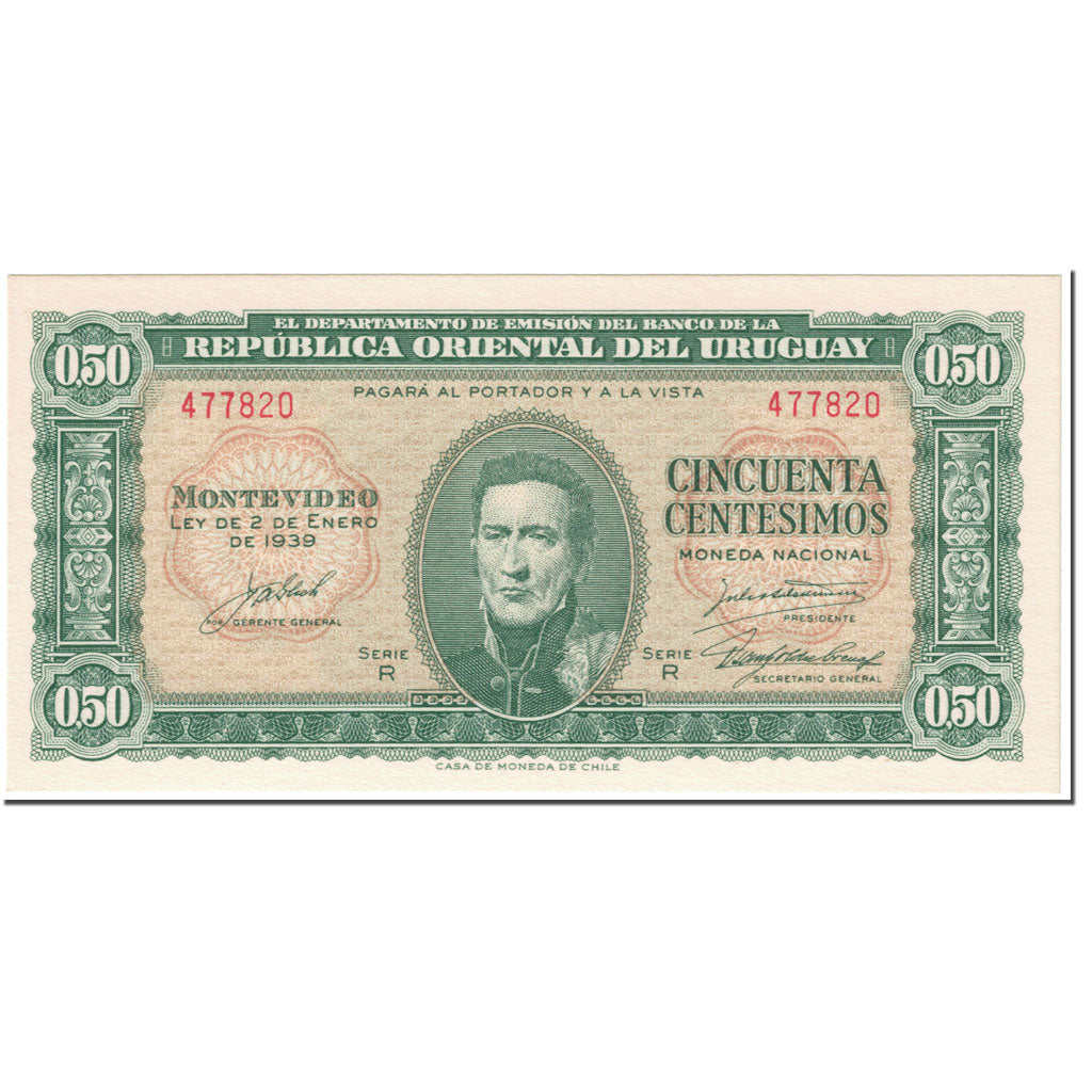 Banknote, Uruguay, 50 Centesimos, 1939, Undated (1939), KM:34, UNC(65-70)