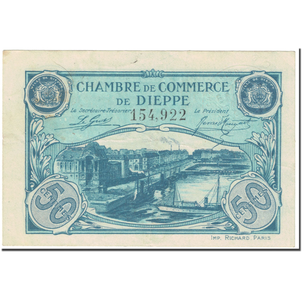 France, 50 Centimes, 1920, Dieppe, Undated (1920), EF(40-45)