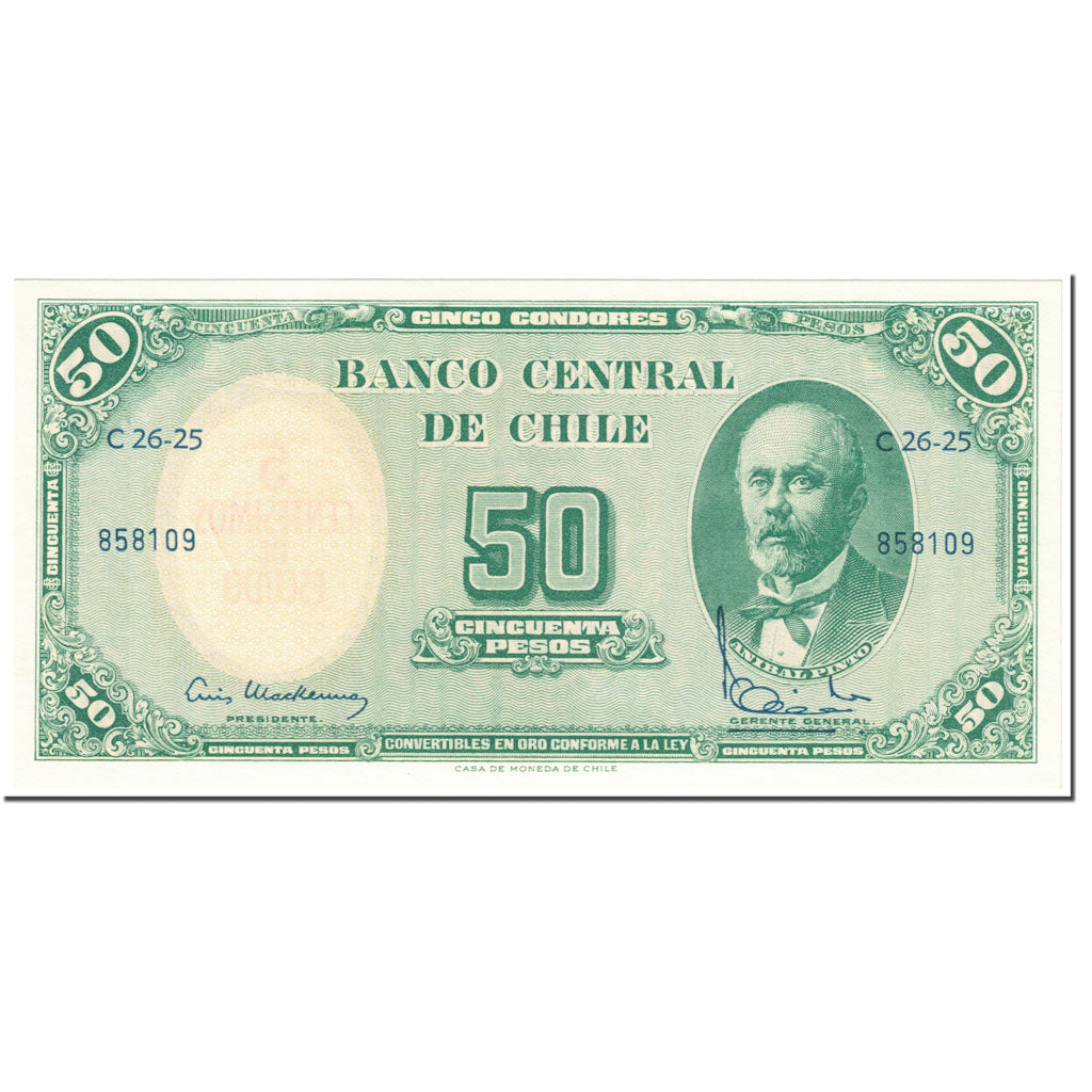 Billet, Chile, 5 Centesimos on 50 Pesos, 1960-61, Undated (1960-1961), KM:126b