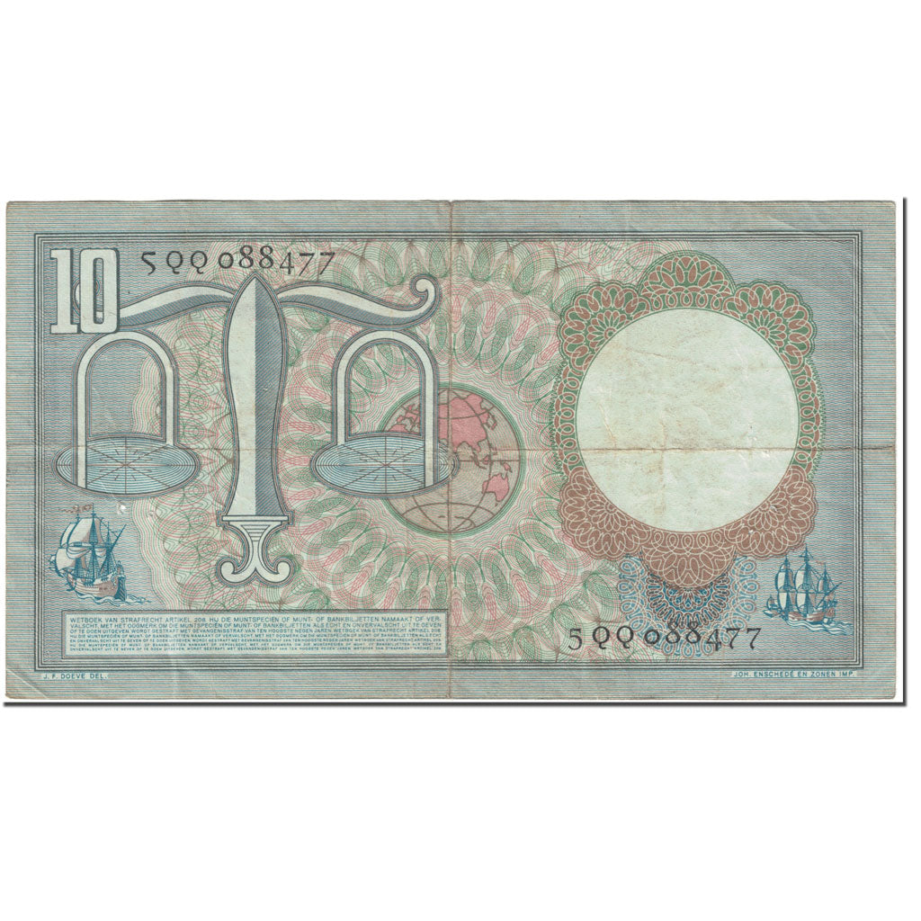 Banknote, Netherlands, 10 Gulden, 1953, 1953-03-23, KM:85, VF(20-25)