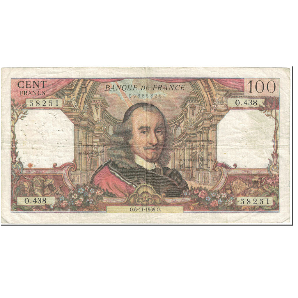 France, 100 Francs, 100 F 1964-1979 ''Corneille'', 1969, 1969-11-06, VG(8-10)