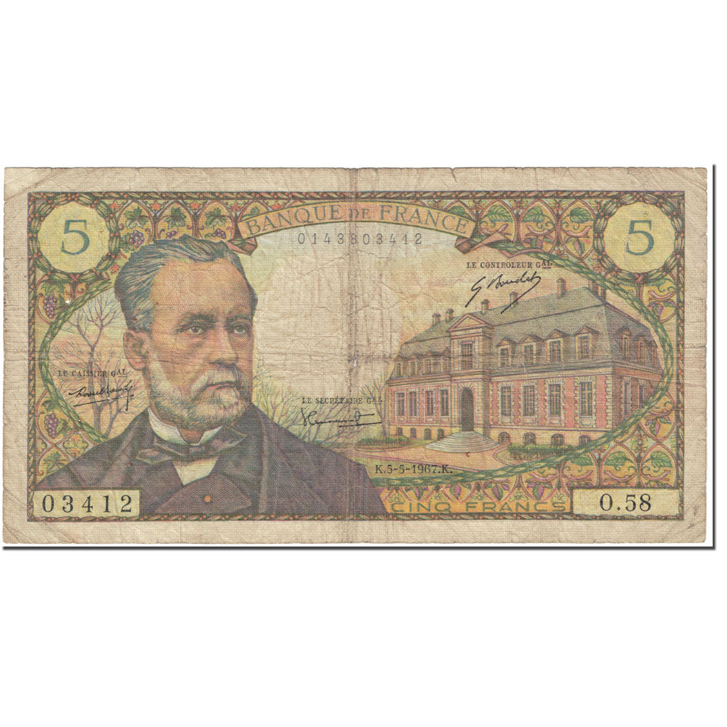 France, 5 Francs, 5 F 1966-1970 ''Pasteur'', 1967, 1966-05-05, VG(8-10)