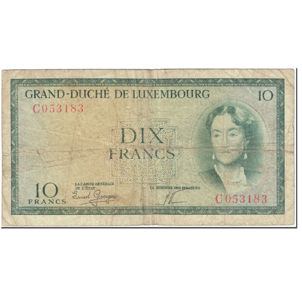 Banknote, Luxembourg, 10 Francs, 1954, Undated (1954), KM:48a, VF(20-25)