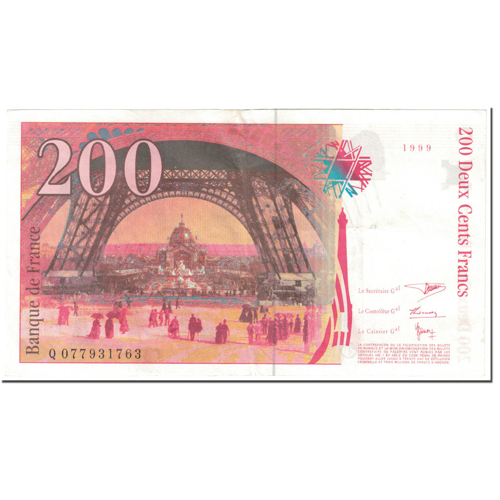 France, 200 Francs, 200 F 1995-1999 ''Eiffel'', 1999, Undated (1999), TTB