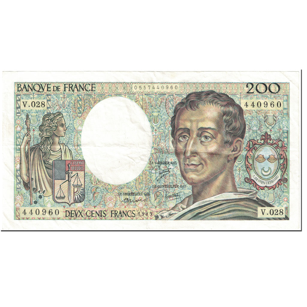 Francja, 200 Francs, Montesquieu, 1985, Undated (1985), EF(40-45), Fayette:70.5