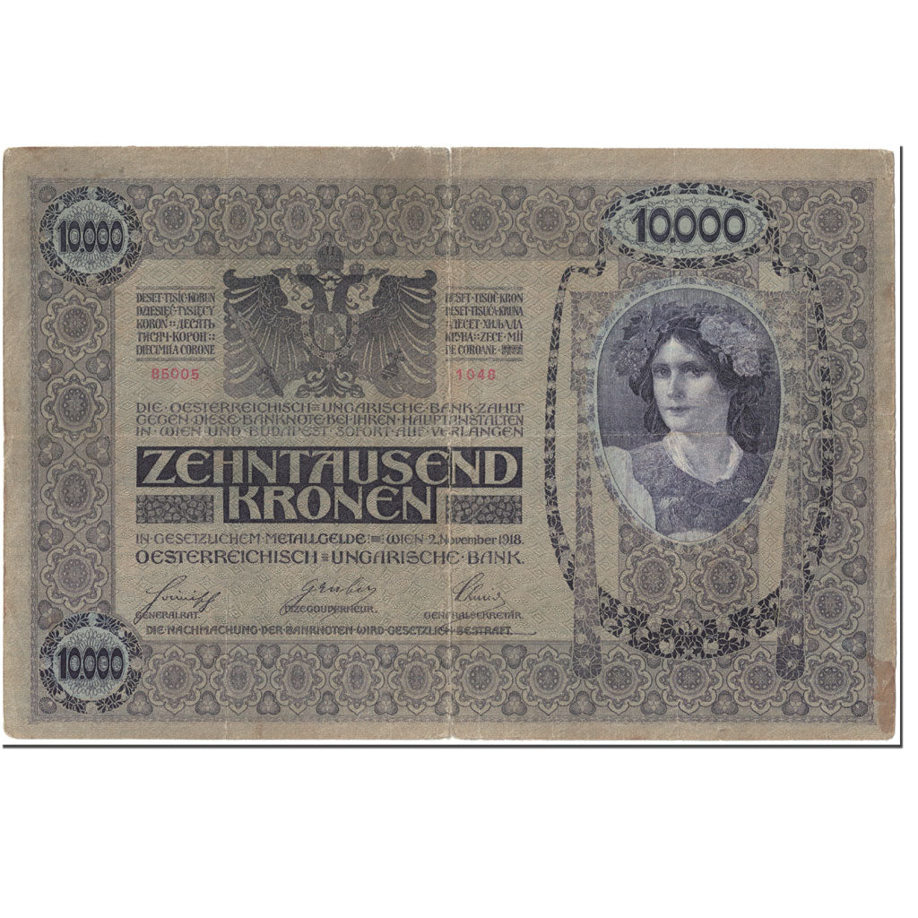 Banknote, Austria, 10,000 Kronen, 1919, Undated (1919), KM:64, VF(20-25)