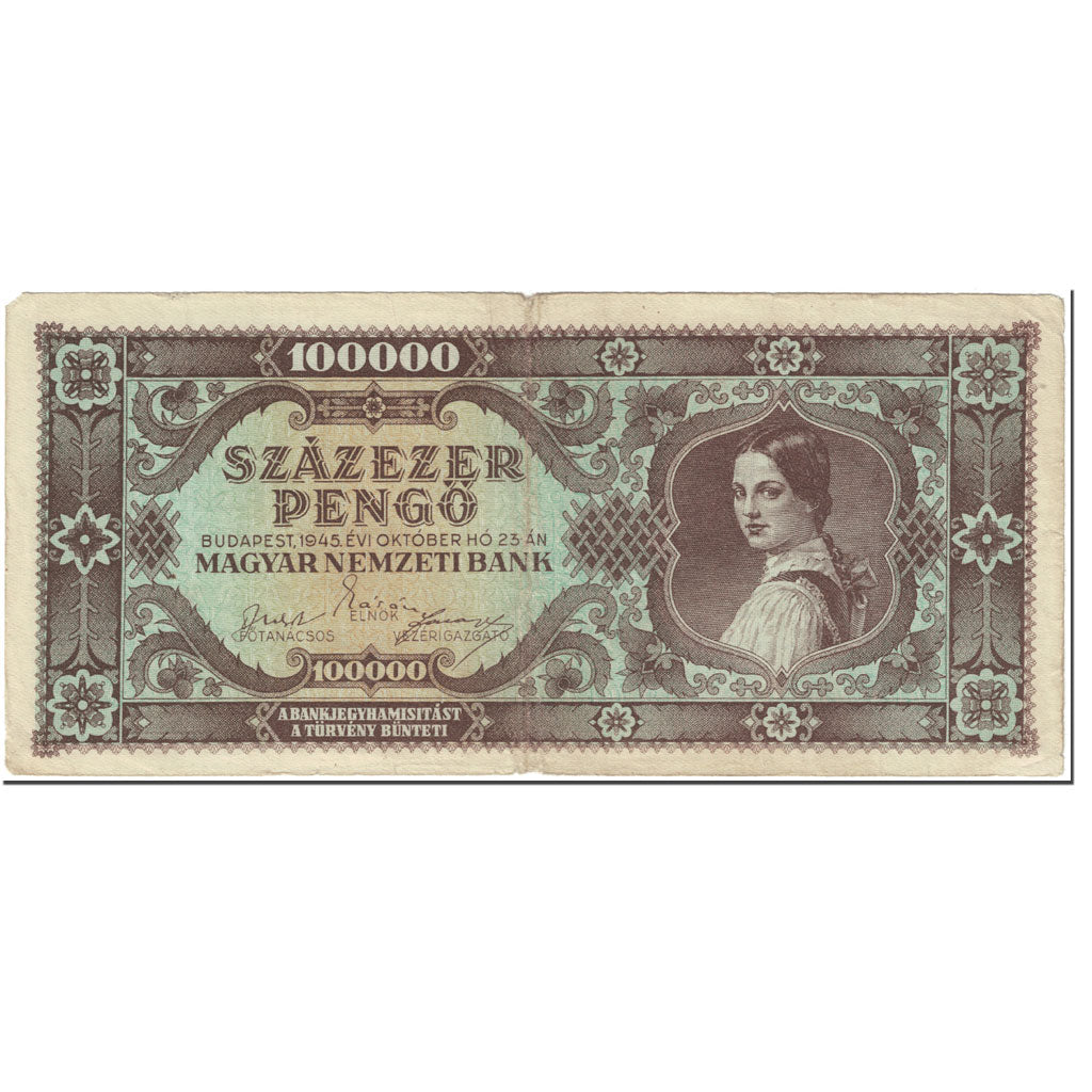 Banknote, Hungary, 100,000 Pengö, 1945, 1945-10-23, KM:120A, EF(40-45)