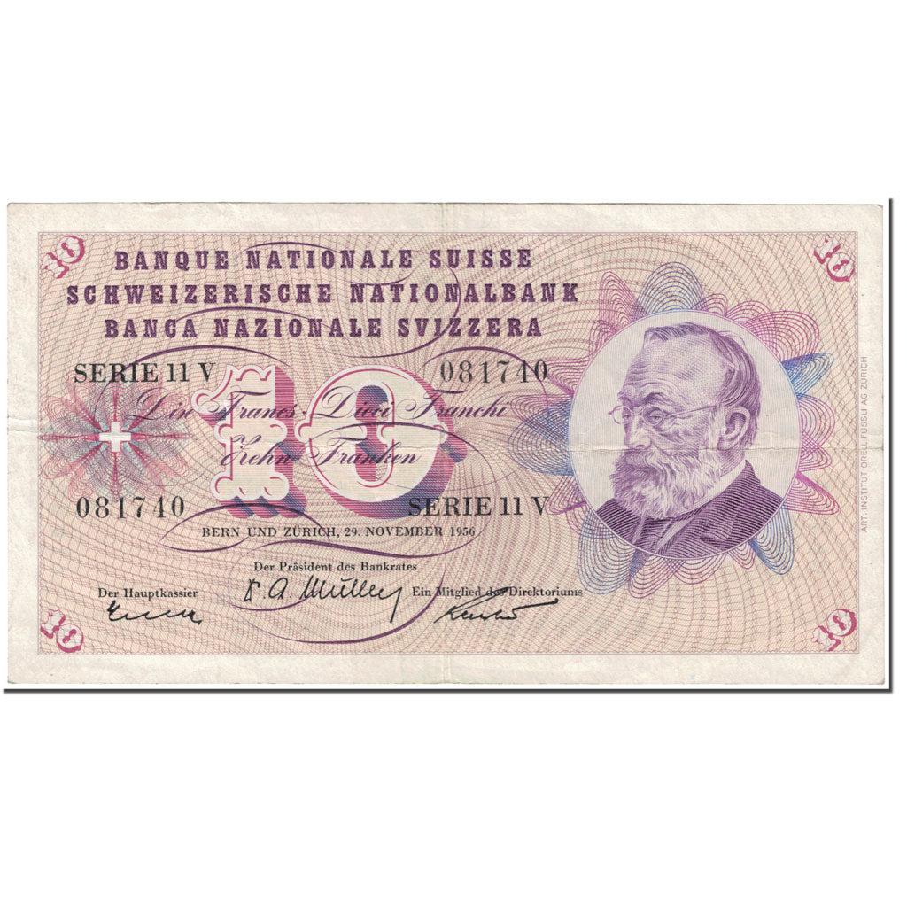 Banknote, Switzerland, 10 Franken, 1956, 1956-11-29, KM:45c, EF(40-45)