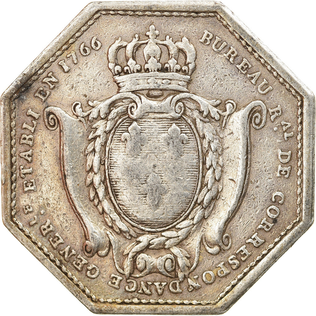 France, Token, Louis XV, Maison du Roi, Bureau de Correspondance Postale, 1766