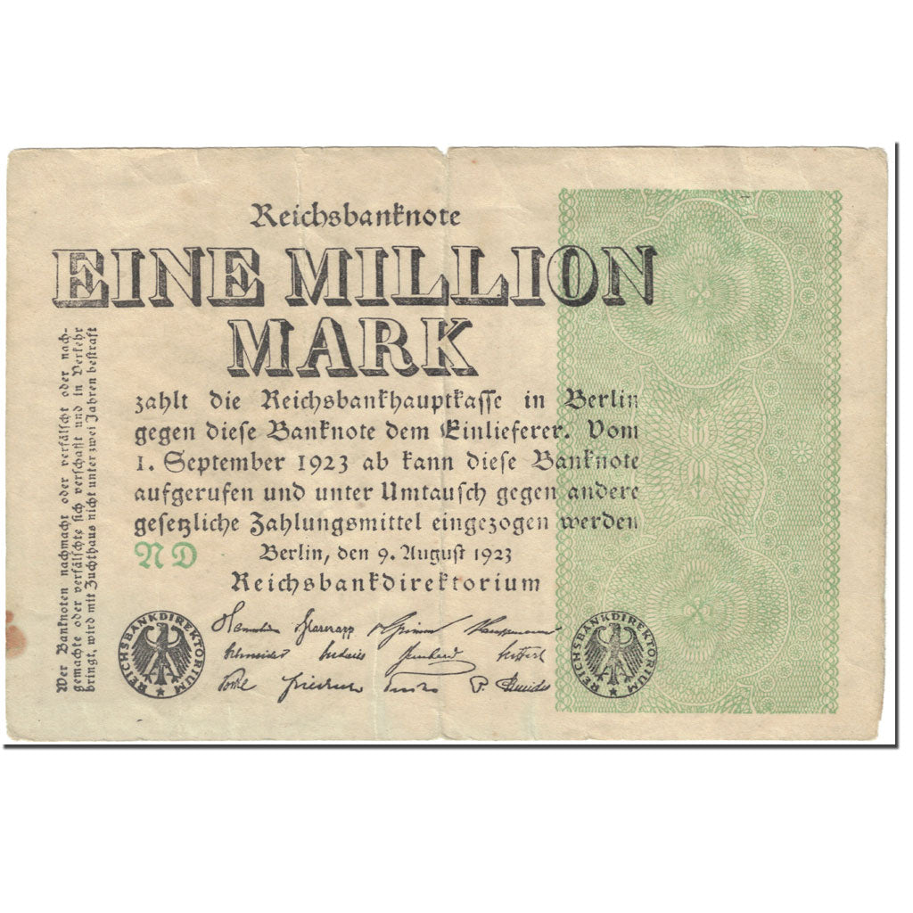Banknote, Germany, 1 Million Mark, 1923, 1923-08-09, KM:102a, VF(20-25)