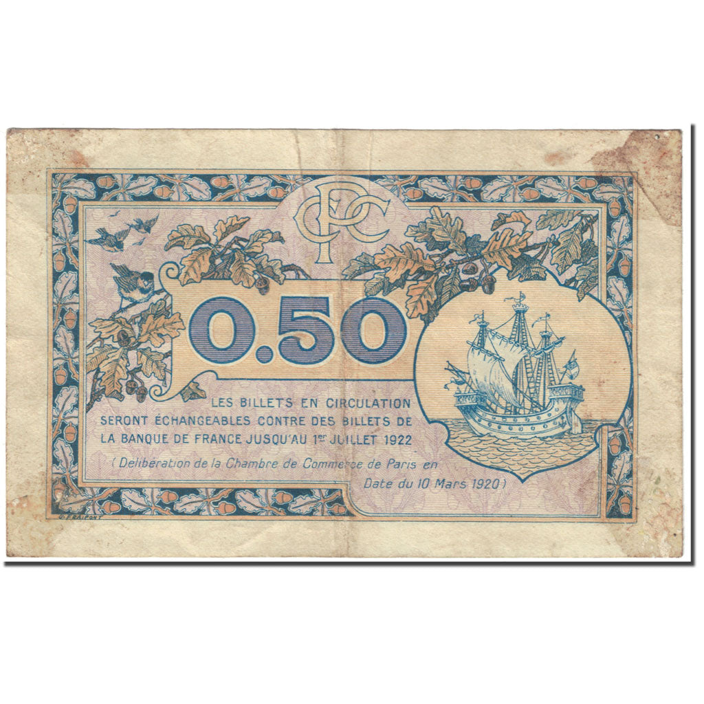 France, Paris, 50 Centimes, 1920, VG(8-10)