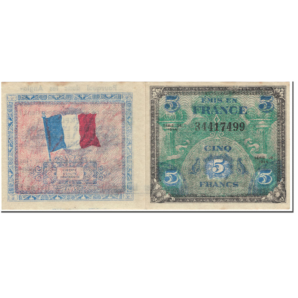 France, 5 Francs, Flag/France, 1944, SERIE DE 1944, Billet de propagande