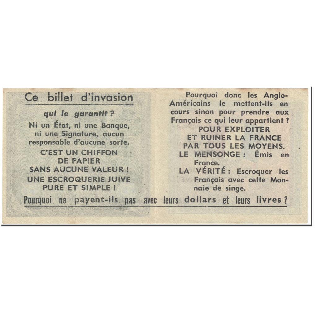 France, 5 Francs, Flag/France, 1944, SERIE DE 1944, Billet de propagande