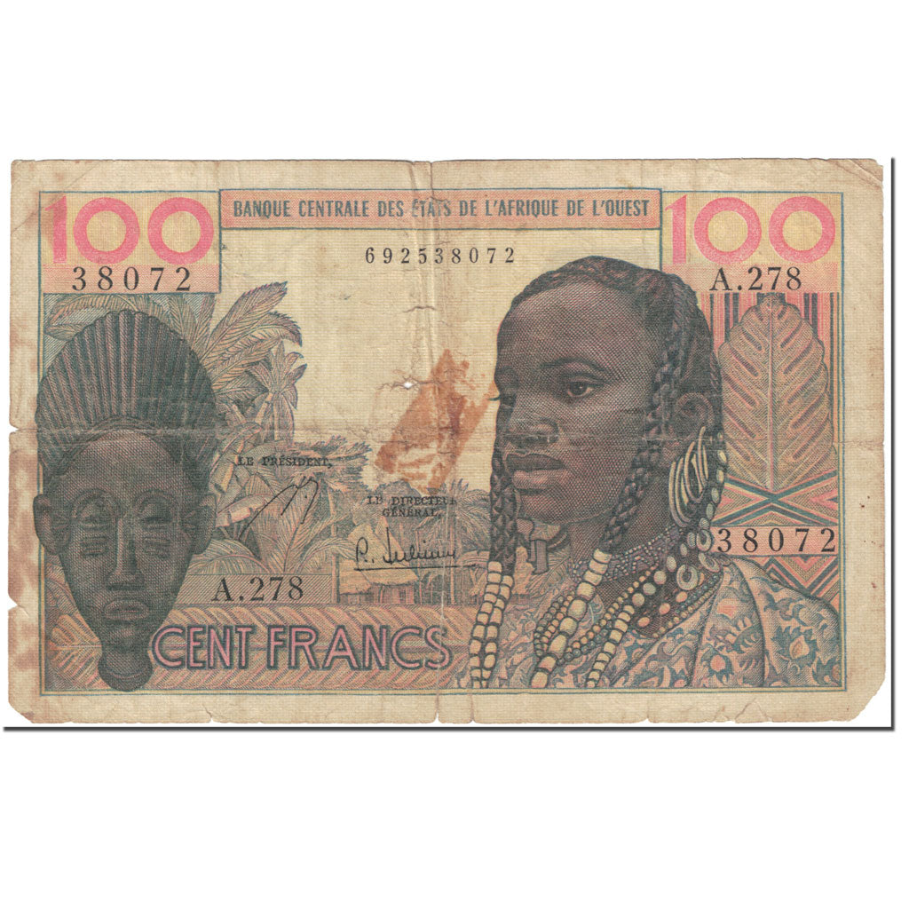 Banknote, West African States, 100 Francs, 1966, Undated (1966), KM:2b, VG(8-10)