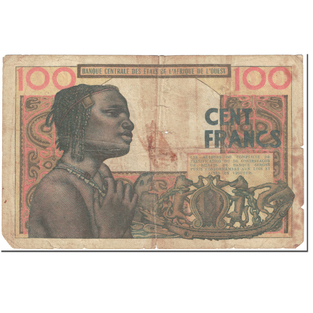 Banknote, West African States, 100 Francs, 1966, Undated (1966), KM:2b, VG(8-10)