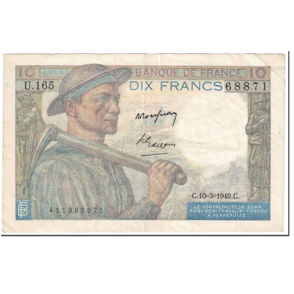Francja, 10 Francs, 10 F 1941-1949 ''Mineur'', 1949, 1949-03-10, VF(20-25)