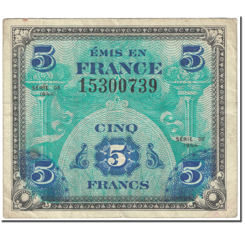 Frankreich, 5 Francs, 1944 Flag/France, 1944, Undated (1944), S, KM:115a