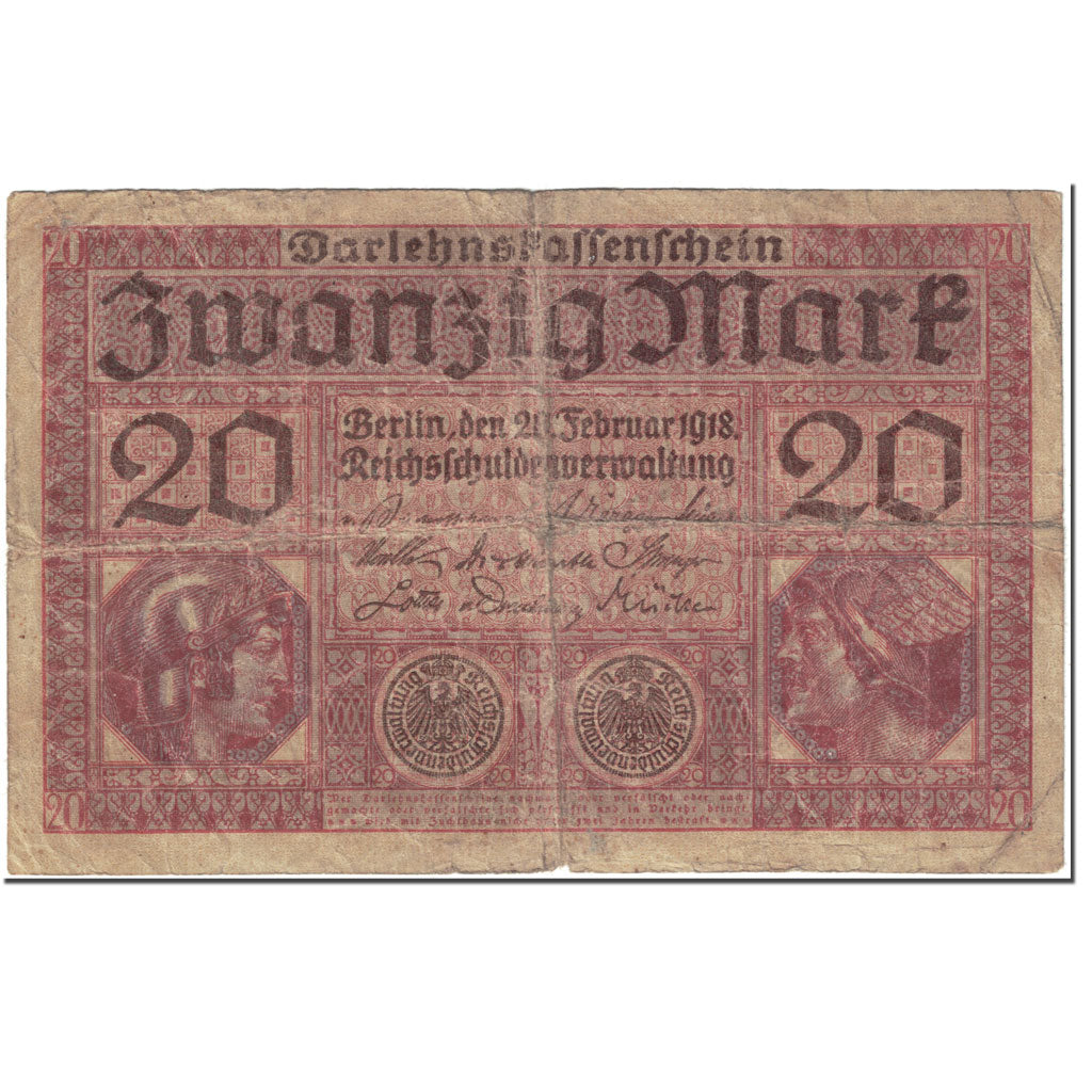 Banknote, Germany, 20 Mark, 1918, 1918-02-20, KM:57, VG(8-10)