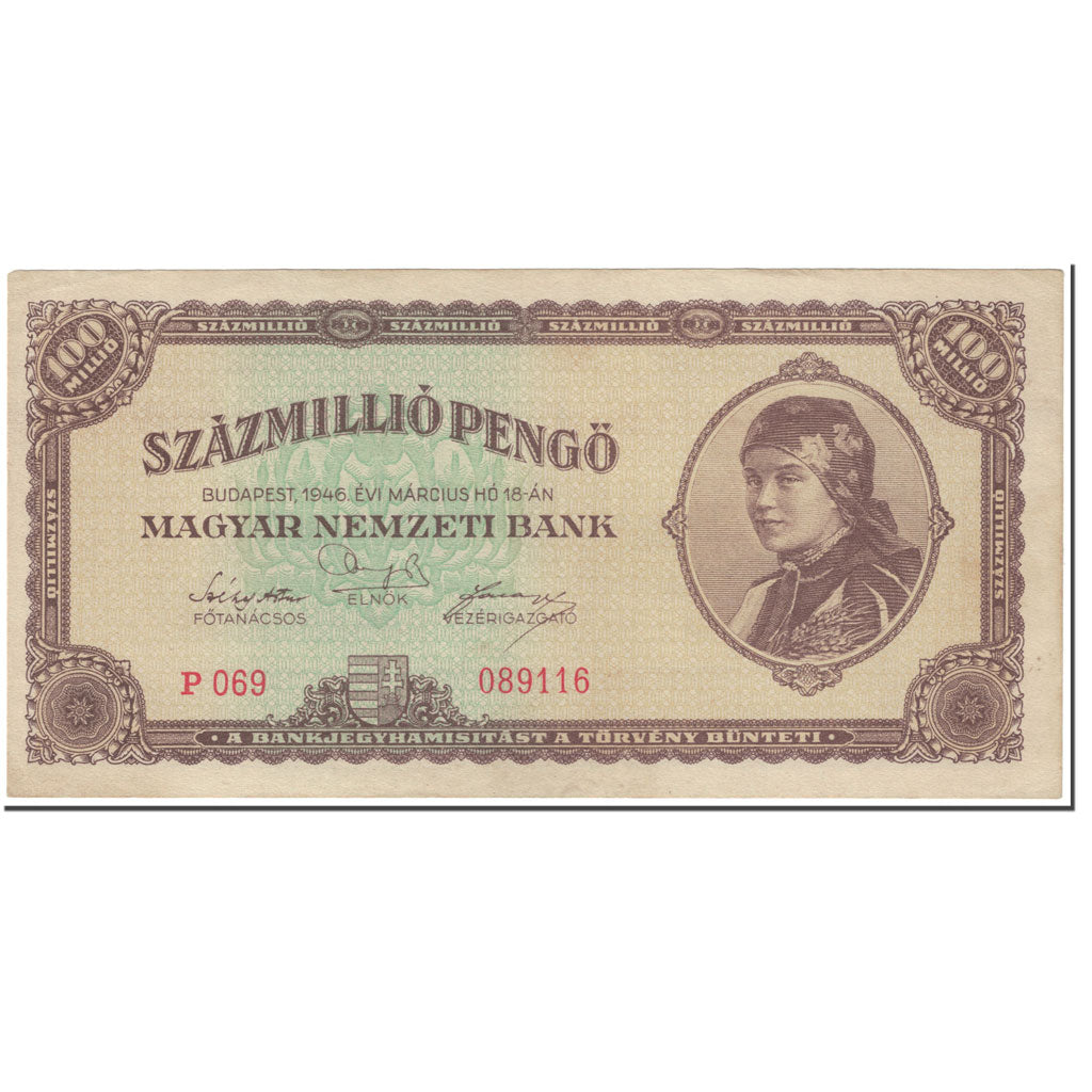 Banknote, Hungary, 100,000,000 Pengö, 1946, 1946-03-18, KM:124, AU(55-58)