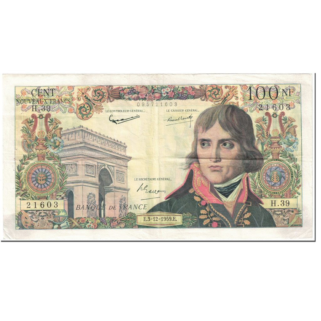 França, 100 Nouveaux Francs, Bonaparte, 1959, 1959-12-03, VF(20-25)