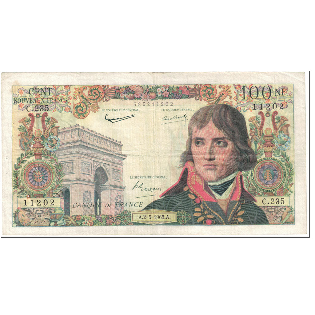 França, 100 Nouveaux Francs, Bonaparte, 1963, 1963-05-02, VF(20-25)