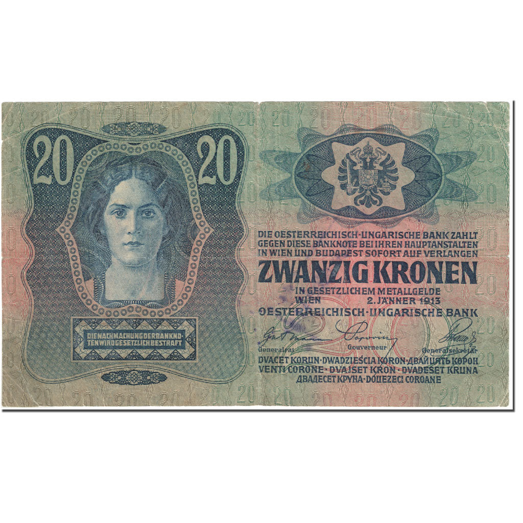 Banknote, Austria, 20 Kronen, 1913, 1913-01-02, KM:13, VF(20-25)