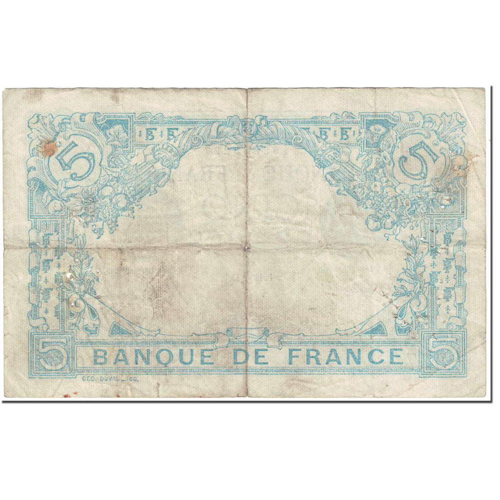 França, 5 Francs, 5 F 1912-1917 ''Bleu'', 1915, 1915-07-15, VG(8-10)