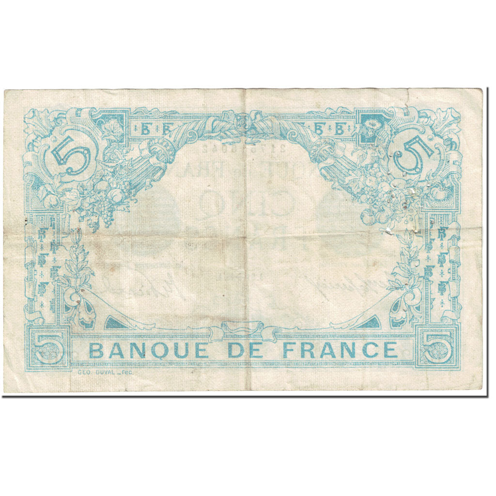 Francja, 5 Francs, 5 F 1912-1917 ''Bleu'', 1915, 1915-11-09, VF(20-25)