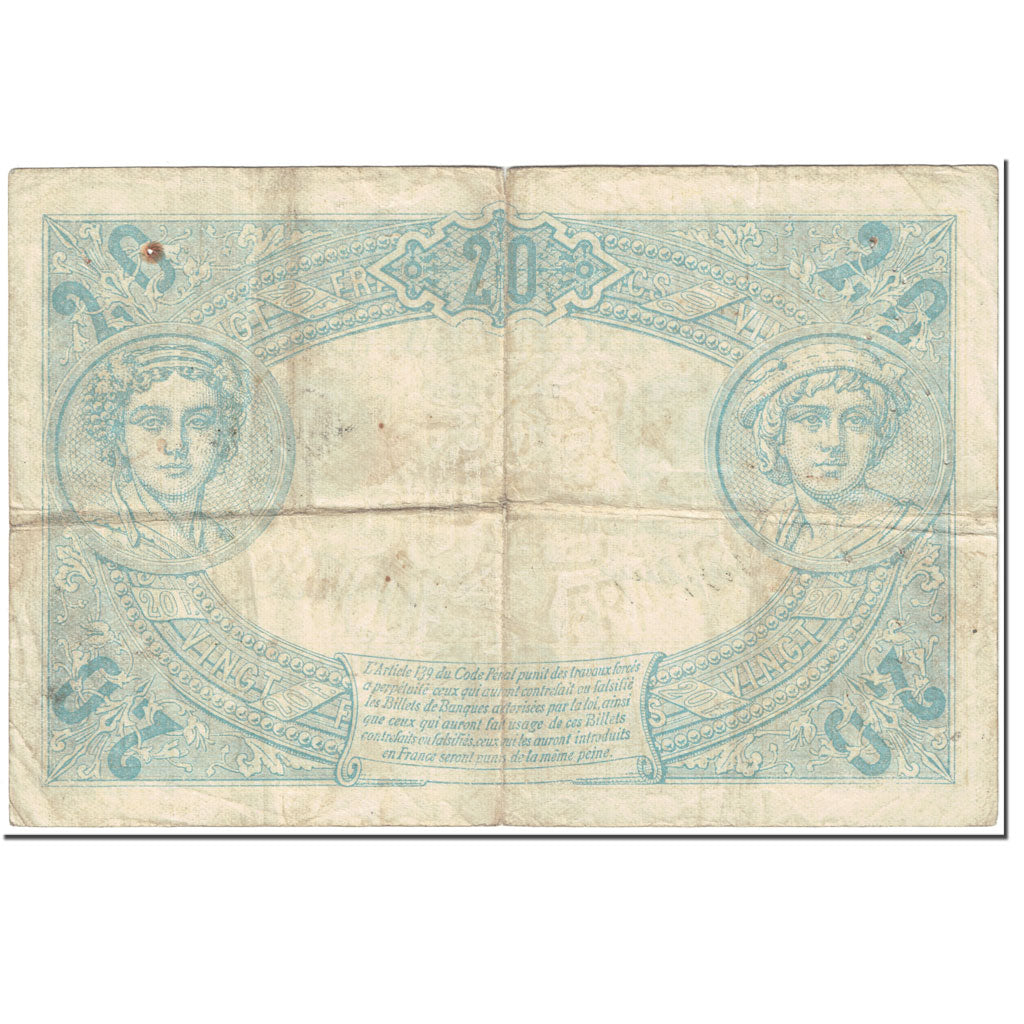 Francia, 20 Francs, 20 F 1905-1913 ''Bleu'', 1913, 1913-01-09, BC, Fayette:10.3