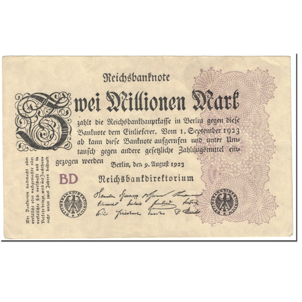 Banknote, Germany, 2 Millionen Mark, 1923, 1923-08-09, KM:104b, EF(40-45)