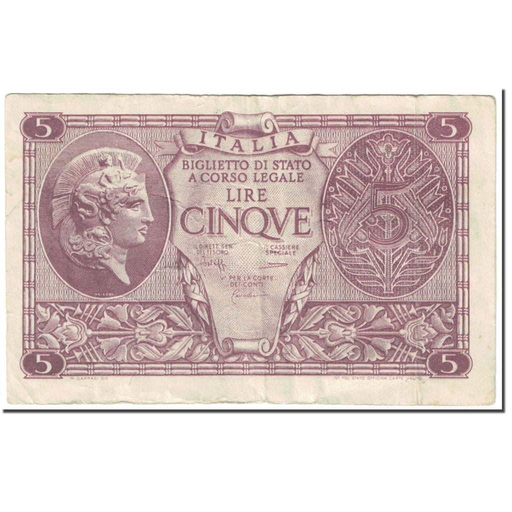 Banknote, Italy, 5 Lire, 1944, 1944-11-23, KM:31c, EF(40-45)