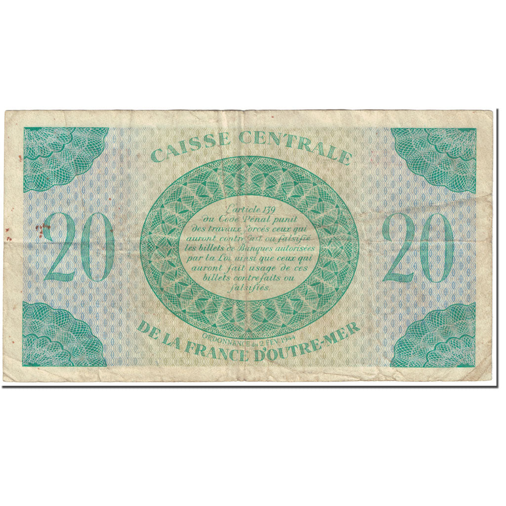 Martinique, 20 Francs, 1943, Undated (1943), VF(30-35), KM:24