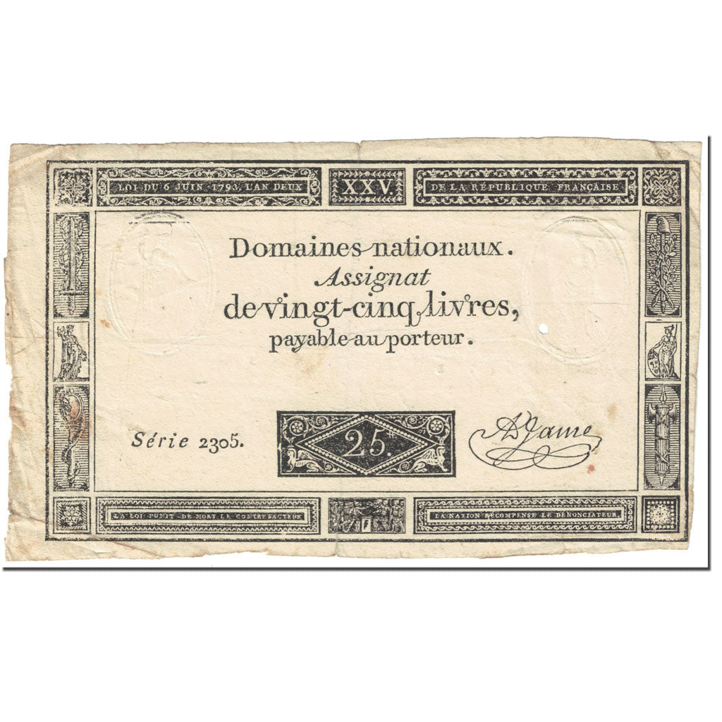 France, 25 Livres, 1793, 1793-06-06, VG(8-10), KM:A71