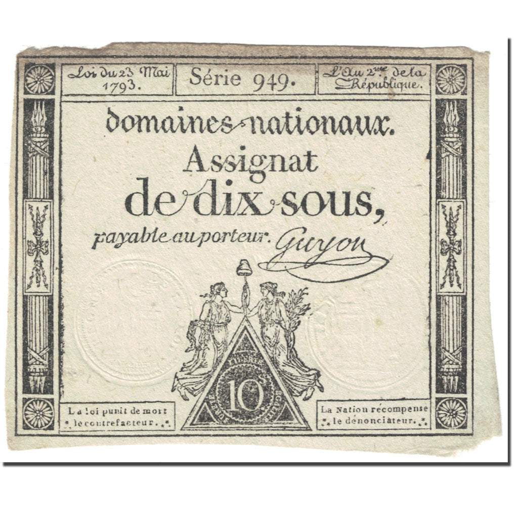 France, 10 Sous, 1793, 1793-05-23, VF(20-25), KM:A68b
