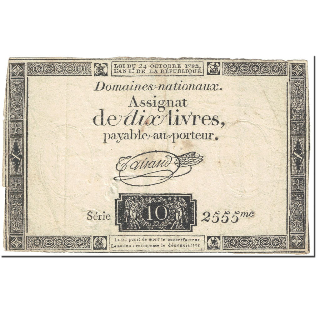 France, 10 Livres, 1792, 1792-10-24, VF(20-25), KM:A66a