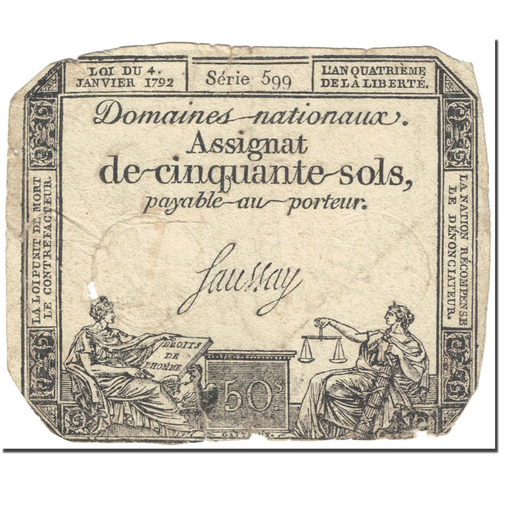 France, 50 Sols, 1792, 1792-01-04, VG(8-10), KM:A70b