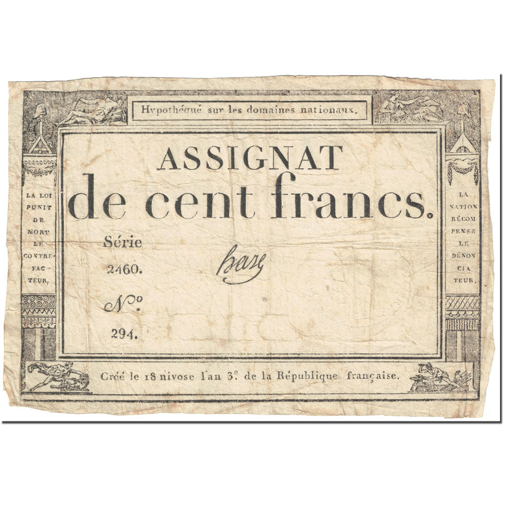 Francia, 100 Francs, 1795, Hase, 1795-01-07, MB, KM:A78