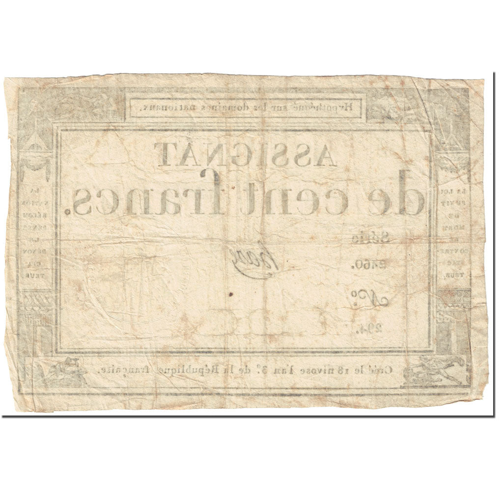 Francia, 100 Francs, 1795, Hase, 1795-01-07, MB, KM:A78