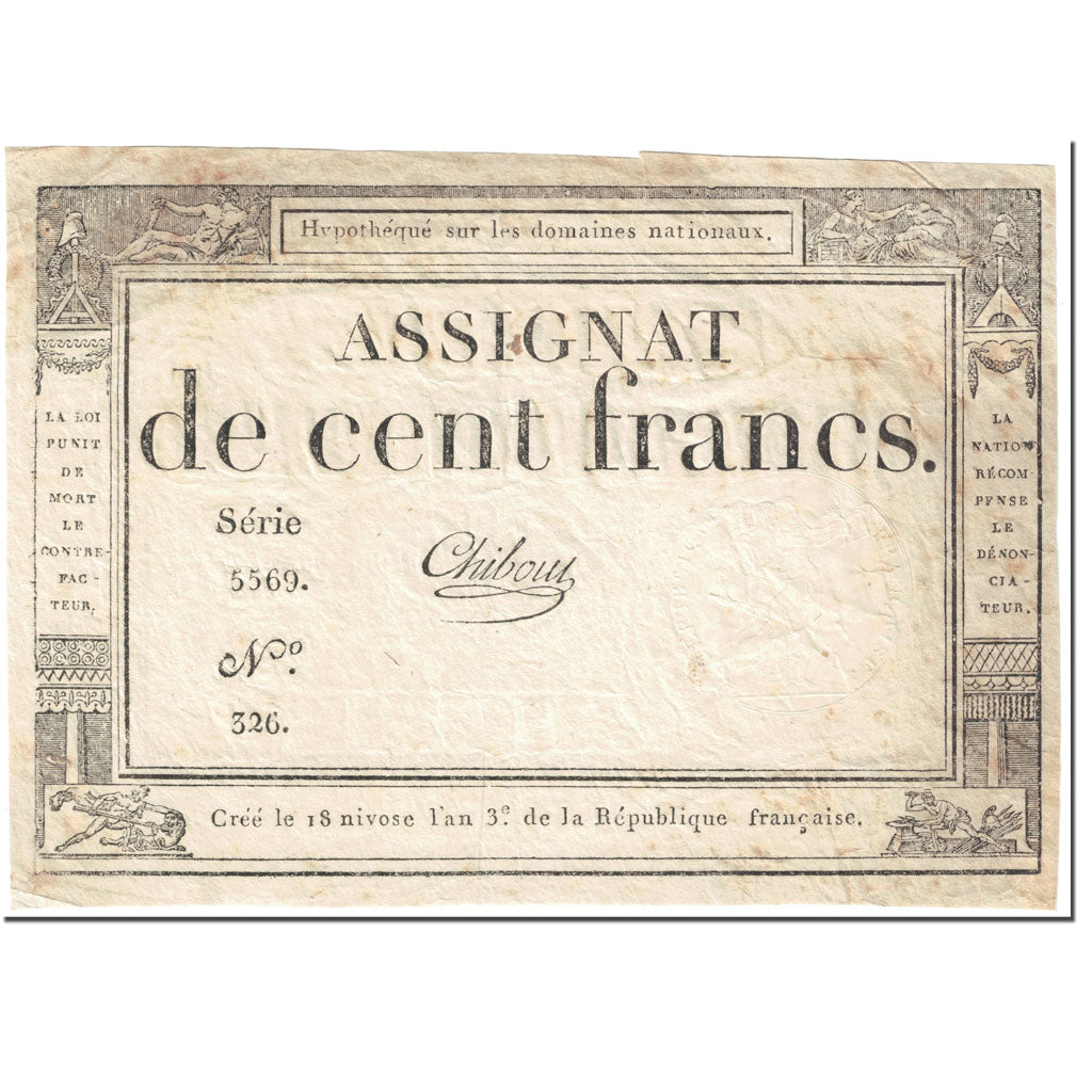 Francia, 100 Francs, 1795, Chibout, 1795-01-07, MBC, KM:A78