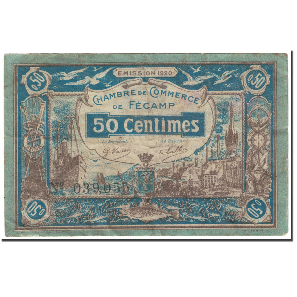 France, 50 Centimes, Chambres de Commerce Fécamp, 1920, 1920-08-06, VF(20-25)