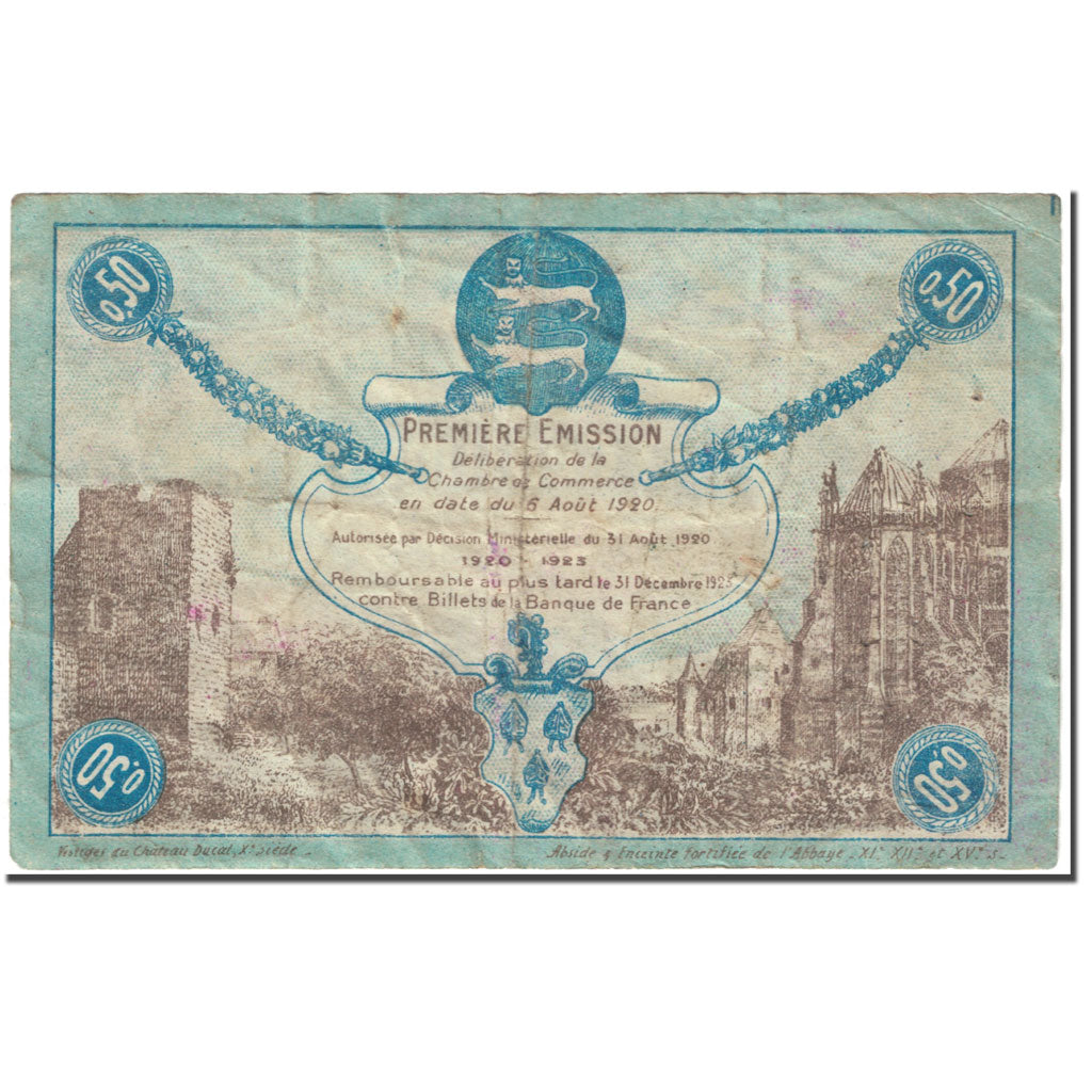 France, 50 Centimes, Chambres de Commerce Fécamp, 1920, 1920-08-06, VF(20-25)