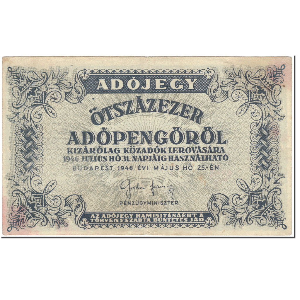 Banknote, Hungary, 500,000 (Ötszazezer) Adópengö, 1946, 1946-05-25, KM:139b