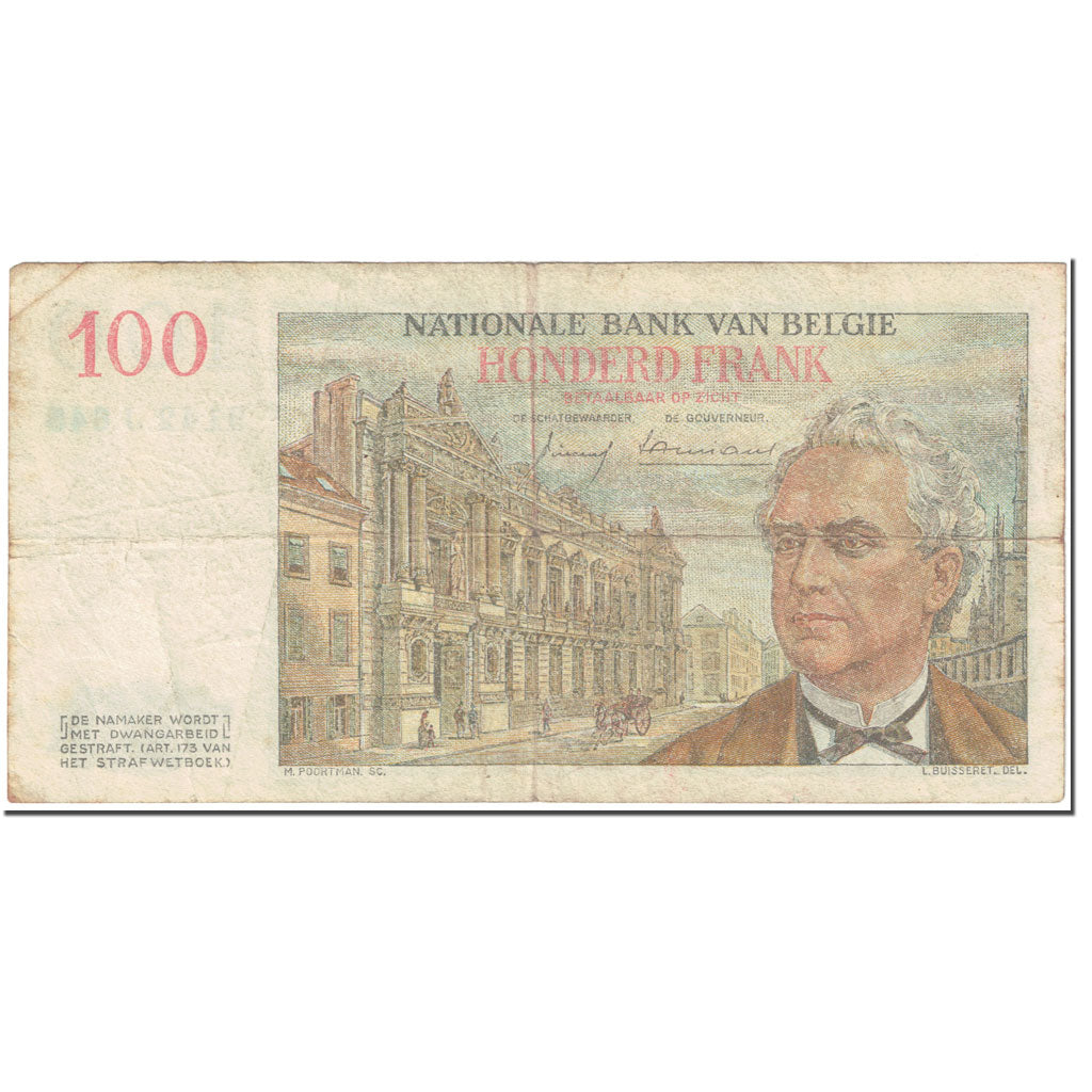 Banknote, Belgium, 100 Francs, 1957, 1957-12-20, KM:129c, VF(20-25)