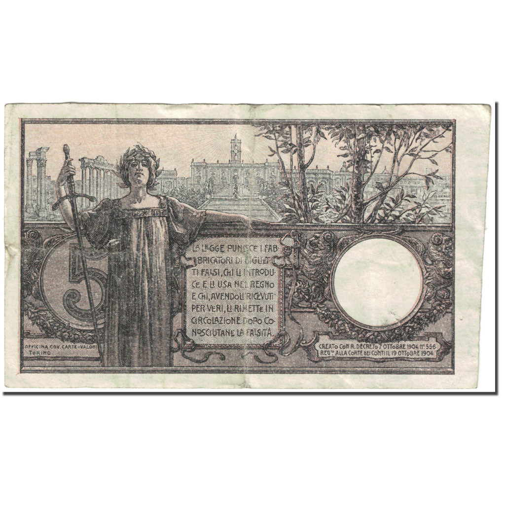 Billete, 5 Lire, 1911, Italia, 1911-01-21, KM:23b, MBC